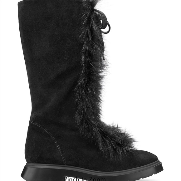 Stuart Weitzman Gwendy Black Suede Fur Boots 7 - Picture 4 of 6
